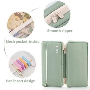 EASTHILL Big Capacity Pencil Case Pencil Pouch School Supplies for College Students Office Simple Stationery Pencil Holder Bag Teen Girls Women-Green