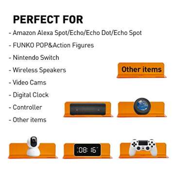 OAPRIRE Small Acrylic Floating Wall Shelves Set of 2, Flexible Use of Wall Space, 9 Inch Adhesive Display Shelf for Security Cameras/Smart Speaker/Action Figures, with Cable Clips - Clear Orange