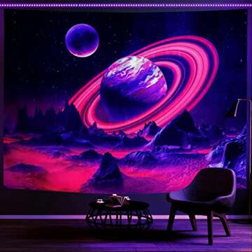 Leofanger Blacklight Trippy Planet Tapestry UV Reactive Mountain Wall Tapestry Galaxy Space Tapestry...