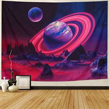 Leofanger Blacklight Trippy Planet Tapestry UV Reactive Mountain Wall Tapestry Galaxy Space Tapestry Starry Night Sky Tapestry Wall Hanging for Home Decor(51.2"x59.1")