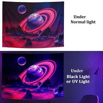 Leofanger Blacklight Trippy Planet Tapestry UV Reactive Mountain Wall Tapestry Galaxy Space Tapestry Starry Night Sky Tapestry Wall Hanging for Home Decor(51.2"x59.1")