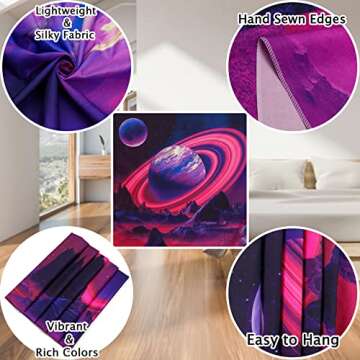 Leofanger Blacklight Trippy Planet Tapestry UV Reactive Mountain Wall Tapestry Galaxy Space Tapestry Starry Night Sky Tapestry Wall Hanging for Home Decor(51.2"x59.1")