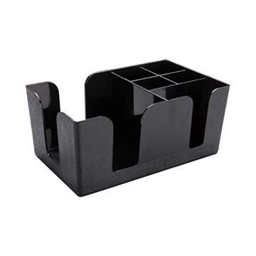 Restaurantware Bar Lux 9.5 x 5.8 x 4.2 Inch Bar Caddy 1 Pebbled Napkin Holder - 6 Compartments Organize Straws Napkins Or Condiments Black Plastic Bar Organizer For Homes Bars Or Offices