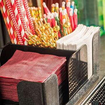 Restaurantware Bar Lux 9.5 x 5.8 x 4.2 Inch Bar Caddy 1 Pebbled Napkin Holder - 6 Compartments Organize Straws Napkins Or Condiments Black Plastic Bar Organizer For Homes Bars Or Offices