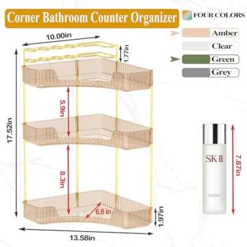 SUNZOS Corner Bathroom Counter Organizer, 3-Tier Countertop Perfume Tray Organizer with Makeup Brush...