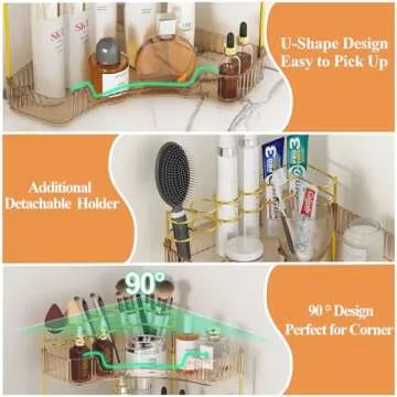 SUNZOS Corner Bathroom Counter Organizer, 3-Tier Countertop Perfume Tray Organizer with Makeup Brush Holder, Vanity Makeup Cosmetic Storage for Dresser