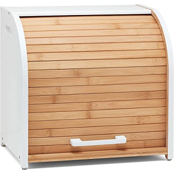 HOMEFULLY Bamboo Double Layer Bread Box for Kitchen Countertop, Roll Top Bread Box Wood, Extra Large...