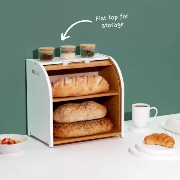 Stylish Homefully Bamboo Double Layer Bread Box