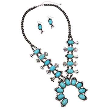 Rosemarie & Jubalee Women's Statement Western Howlite Squash Blossom Necklace Earrings Jewelry Set, ...