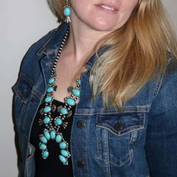 Rosemarie & Jubalee Women's Statement Western Howlite Squash Blossom Necklace Earrings Jewelry Set, 27"+3" Extension (Turquoise Blue)