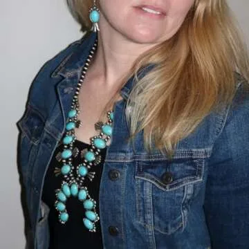 Rosemarie & Jubalee Women's Statement Western Howlite Squash Blossom Necklace Earrings Jewelry Set, 27"+3" Extension (Turquoise Blue)