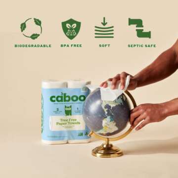 Caboo Tree Free Paper Towels, 2 Rolls, Tree Free, Eco Friendly, Earth Friendly, Sustainable Kitchen Paper Towels with Strong 2 Ply Sheets