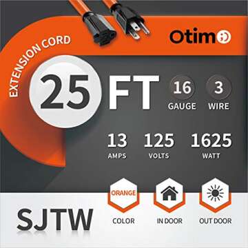 Otimo 25 Ft 16/3 SJTW Outdoor Extension Cord - Flexible and Safe