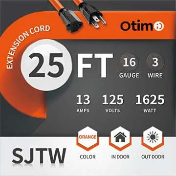 Otimo 25 Ft 16/3 SJTW Outdoor Extension Cord - Flexible and Safe