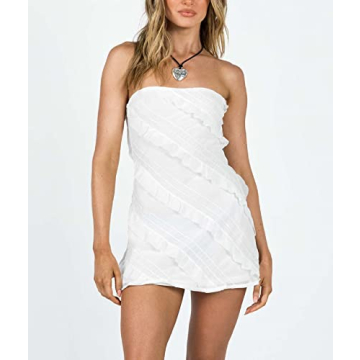 Trendy Women Ruffle Strapless Tube Mini Dress
