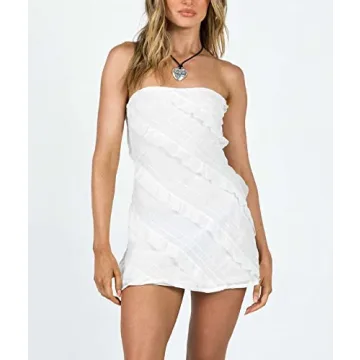 Trendy Women Ruffle Strapless Tube Mini Dress