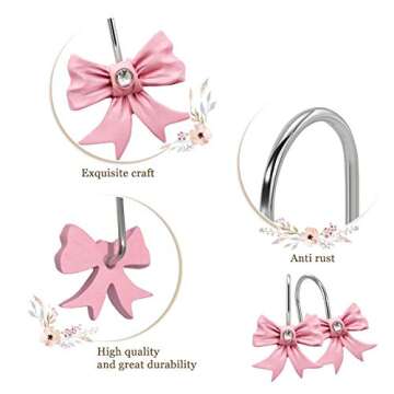Gracelife 12PCS Decorative Shower Curtain Hooks, Pink Bow Knot Resin Curtain Hooks Shower Rings for ...
