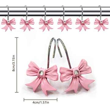 Gracelife 12PCS Decorative Shower Curtain Hooks, Pink Bow Knot Resin Curtain Hooks Shower Rings for Bathroom Baby Room Nursery Art Decors (Bow Knot)