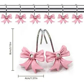 Gracelife 12PCS Decorative Shower Curtain Hooks, Pink Bow Knot Resin Curtain Hooks Shower Rings for Bathroom Baby Room Nursery Art Decors (Bow Knot)