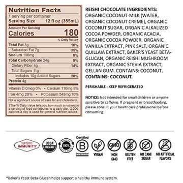 REBBL Plant Based Immunity Elixirs, Reishi Chocolate, 12 Ounce (Pack of 12)