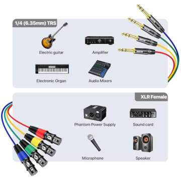 EBXYA 4 Channel XLR Female to 1/4 Inch TRS Snake Cables - 10FT - Versatile and Durable Audio Solutio...