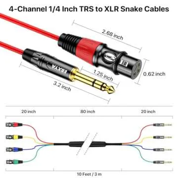 EBXYA 4 Channel XLR to 1/4 Inch TRS Cable - 10 Feet