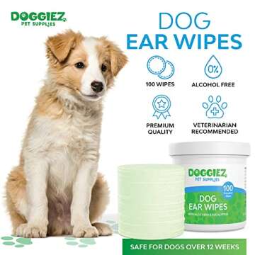 Doggiez Pet Supplies - Dog Ear Cleaner Wipes with Aloe Vera and Eucalyptus (100 Count) Ear Treatment...
