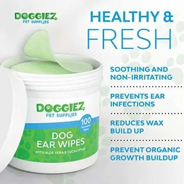 Doggiez Ear Cleaner Wipes for Dogs - Aloe Vera & Eucalyptus