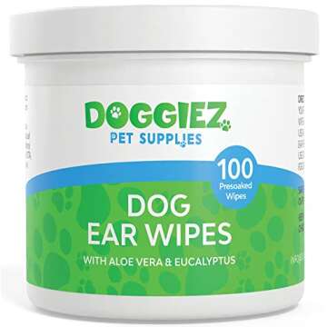 Doggiez Pet Supplies - Dog Ear Cleaner Wipes with Aloe Vera and Eucalyptus (100 Count) Ear Treatment Otic Cleanser for Dogs- Helps Ear itching and Irritants - Safe for Puppies Over 12 Weeks