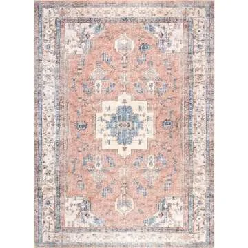 nuLOOM Eleanor Machine Washable Distressed Medallion Ultra Thin Area Rug, 8x10, Multi