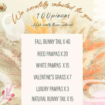 Fall Decor Natural Pampas Grass 100PCS Bouquet Decorations Home Decor Long-Lasting Dried Flowers Bouquet for Boho Home Decor (Fall Style - 100pcs)