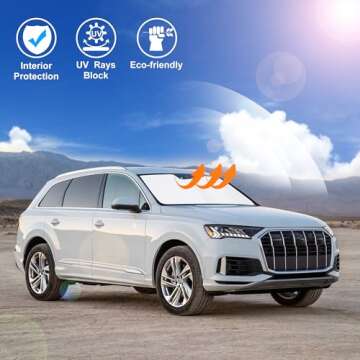 Windshield Sun Shade Custom Fit for 2016-2024 2025 Audi Q7 SUV Accessories Foldable Sunshade Sun Blocker Protect Car from Sun Rays & Heat Damage Keep Car Cooler