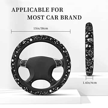 Skeleton Cat Pattern Steering Wheel Cover Non-Slip Auto Steering Wheel Protector Car Accessories Universal Fit 15 Inches for Men Women