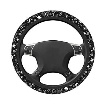 Skeleton Cat Pattern Steering Wheel Cover Non-Slip Auto Steering Wheel Protector Car Accessories Universal Fit 15 Inches for Men Women