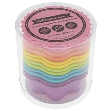 Freshware 12-Pack Silicone 6-Star Baking Cups in Colorful Designs