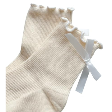 BonjourMrsMr Women's Bow Socks Ruffle Crew Socks for All Seasons