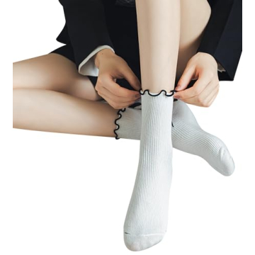 BonjourMrsMr Women's Bow Socks Ruffle Crew Socks for All Seasons