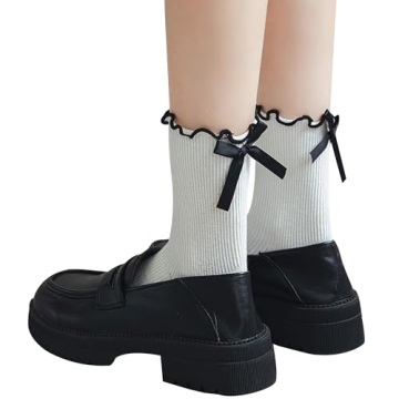 BonjourMrsMr Women's Bow Socks Ruffle Crew Socks for All Seasons