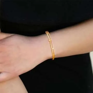 E Gold Bracelets for Women, 14K Gold Plated Bangles Bracelets with Cubic Zirconia Stones Lightweight Everyday Jewelry for Valentine's Day Wedding Birthday