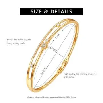 E Gold Bracelets for Women, 14K Gold Plated Bangles Bracelets with Cubic Zirconia Stones Lightweight Everyday Jewelry for Valentine's Day Wedding Birthday