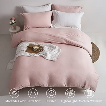 MILDLY Pink Duvet Cover Set with Zipper & Ties 3 Pieces