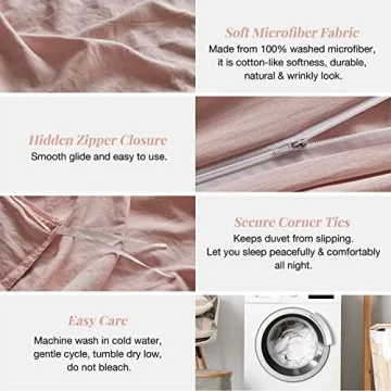 MILDLY Pink Duvet Cover Set with Zipper & Ties 3 Pieces