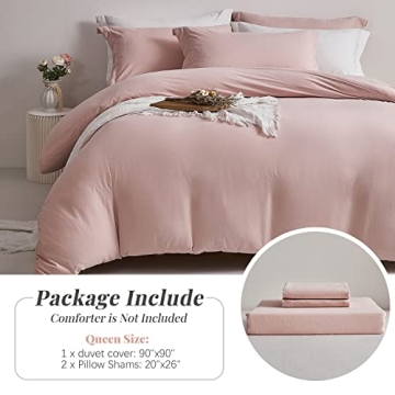 MILDLY Pink Duvet Cover Set with Zipper & Ties 3 Pieces