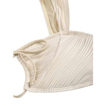 ZAFUL Women's Cinched Bikini Solid Color Wave Textured Knotted Tied Side Two Piece Swimsuit Bathing Suits (Light Coffee, M)