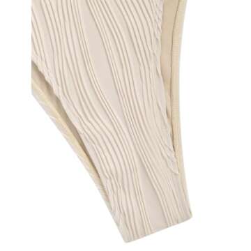 ZAFUL Women's Cinched Bikini Solid Color Wave Textured Knotted Tied Side Two Piece Swimsuit Bathing Suits (Light Coffee, M)