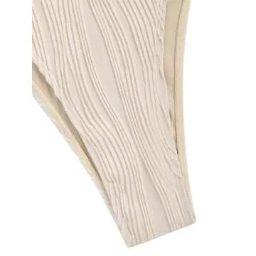 ZAFUL Women's Cinched Bikini Solid Color Wave Textured Knotted Tied Side Two Piece Swimsuit Bathing Suits (Light Coffee, M)