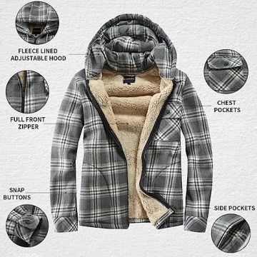 Elesuit Men's Warm Flannel Hoodie Jacket for Winter