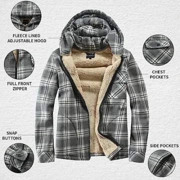 Elesuit Men's Warm Flannel Hoodie Jacket for Winter