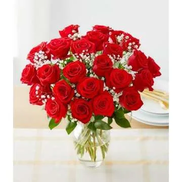 24 Long-Stemmed Red Roses with Elegant Glass Vase