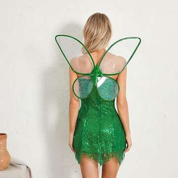 GuliriFei Women's Fairies Tinker Bell Deluxe Costume Cosplay Dress Up with Wings Fancy Halloween Christmas Party (Dark green, Small)
